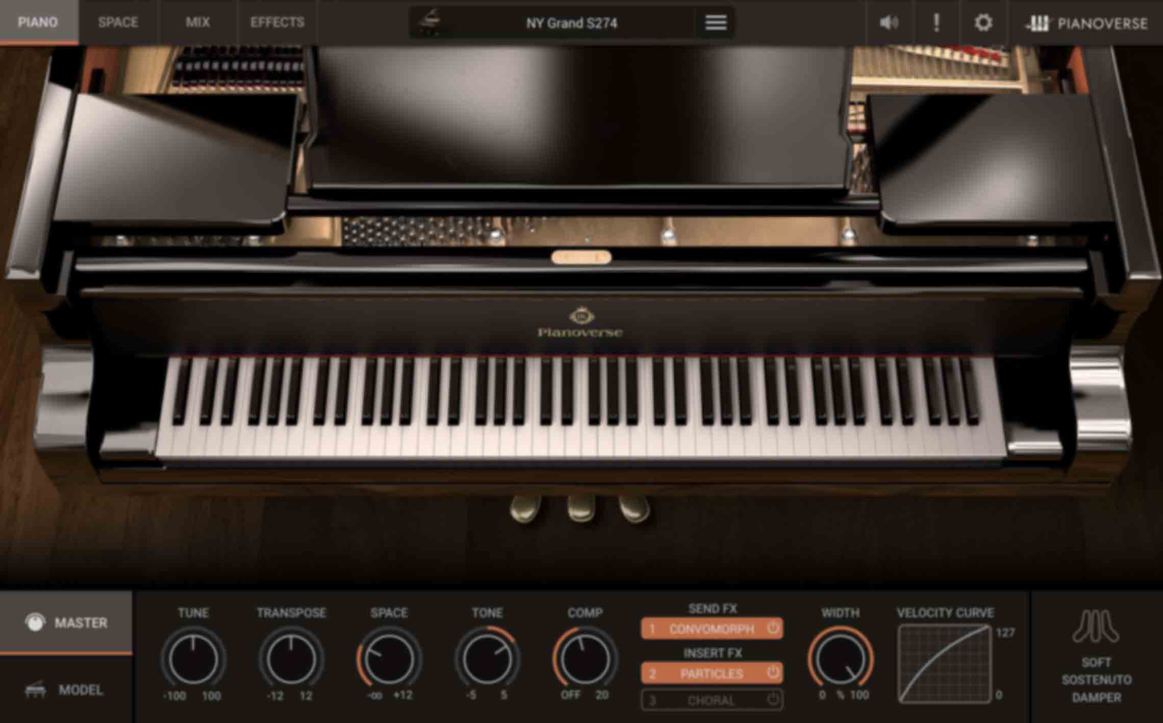 PIANO 画面/MASTER - ピアノ全般の設定を行うための主要パラメーターを表示