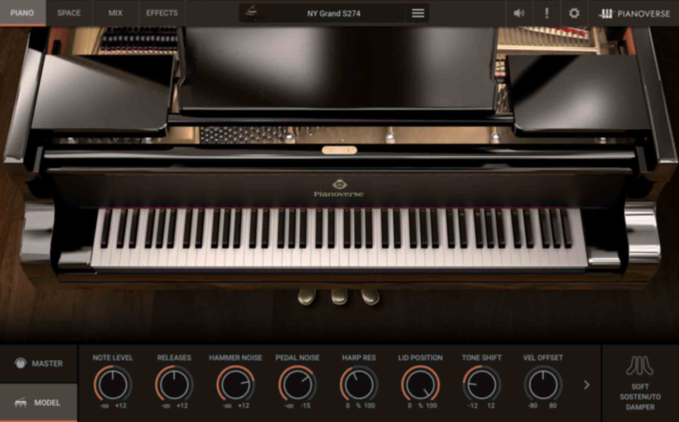 PIANO 画面/MODEL - ピアノ・モデルごとの特性に応じた高度なコントロールを表示