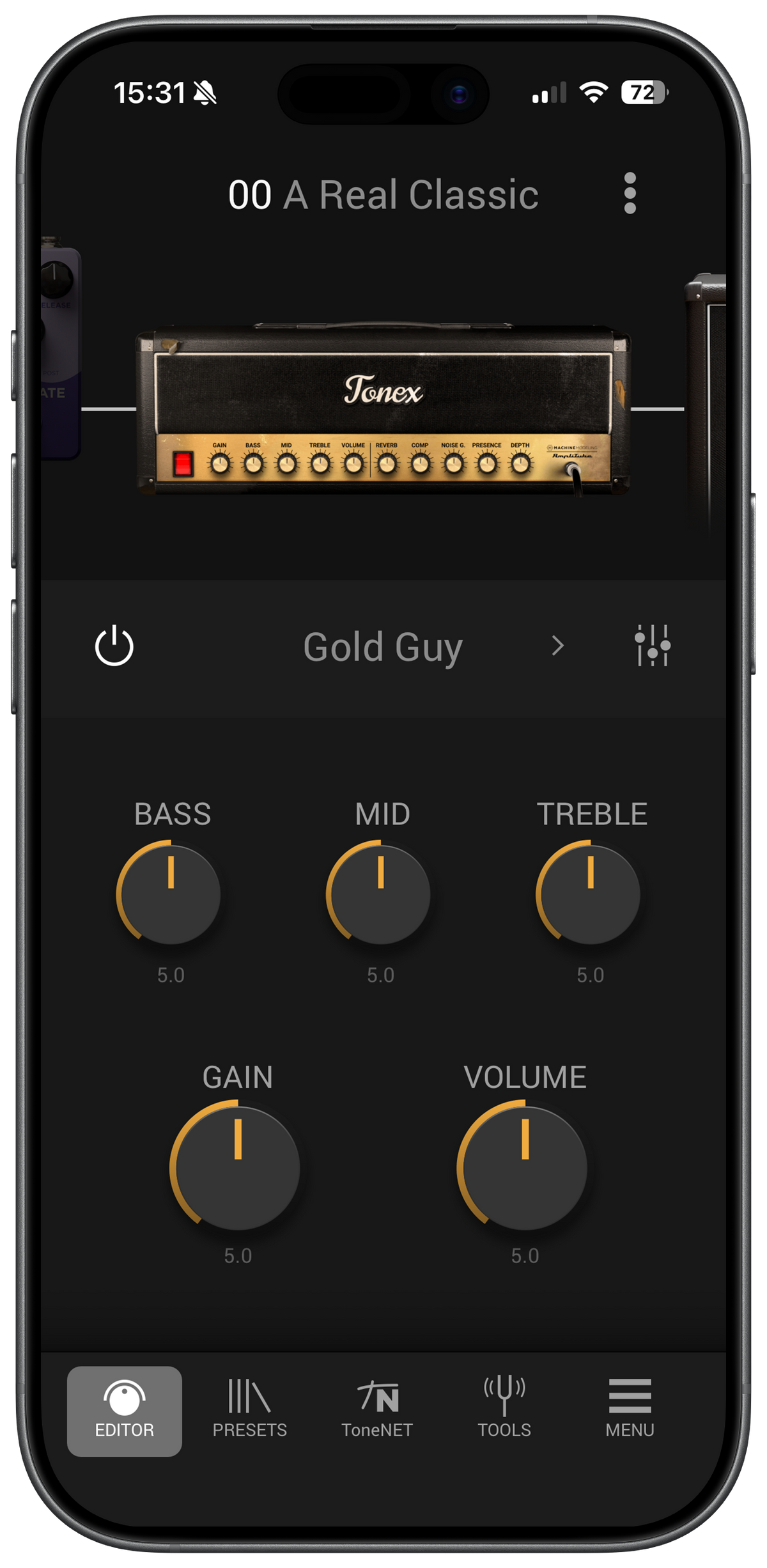 TONEX Control iOS app 編輯畫面